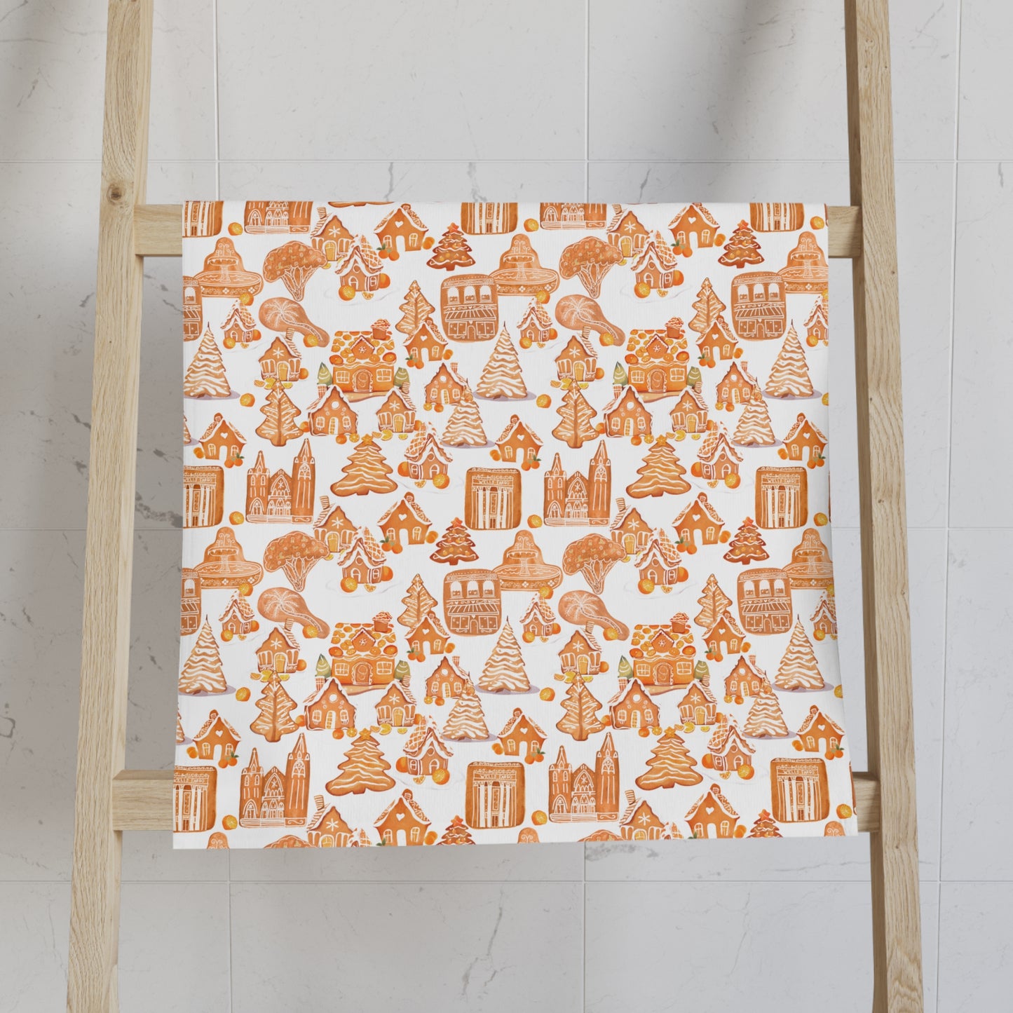 Old Towne Orange Gingerbread Village Hand Towel