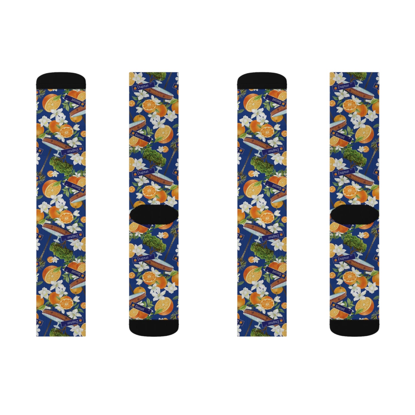 *Last One* Old Towne Orange Hawaiian All-Over Print Unisex Long Socks in Blue