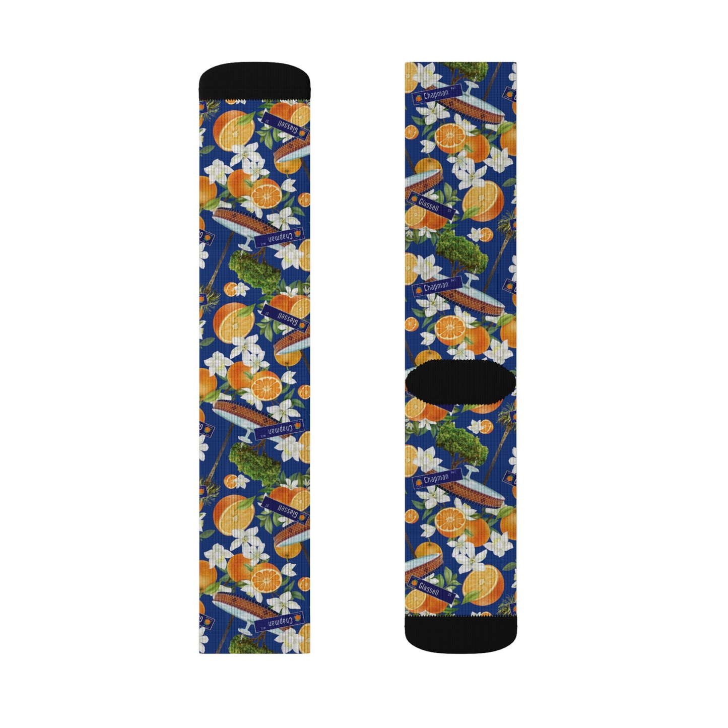 *Last One* Old Towne Orange Hawaiian All-Over Print Unisex Long Socks in Blue