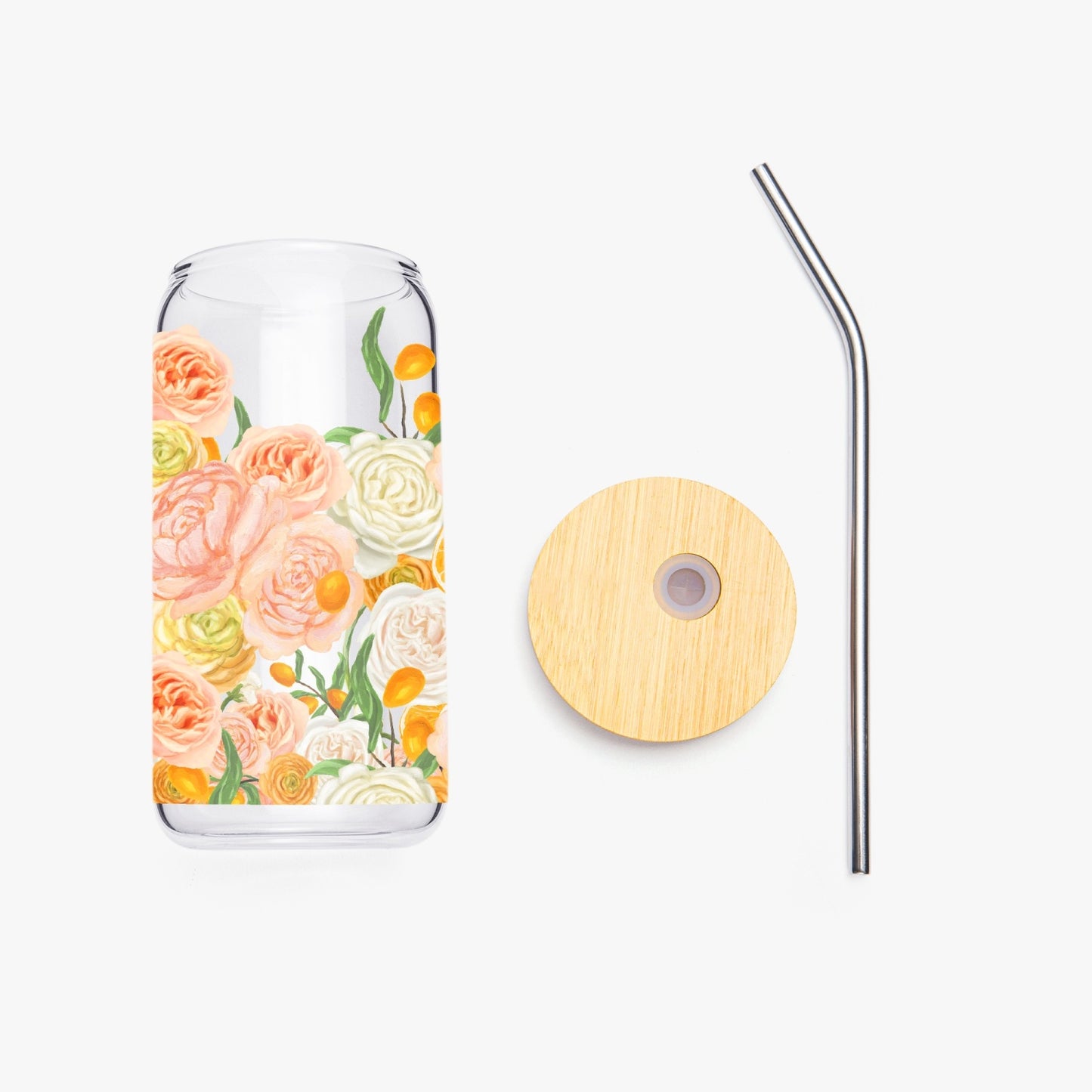 Citrus Blossom Drinking Glasses with Bamboo Lid