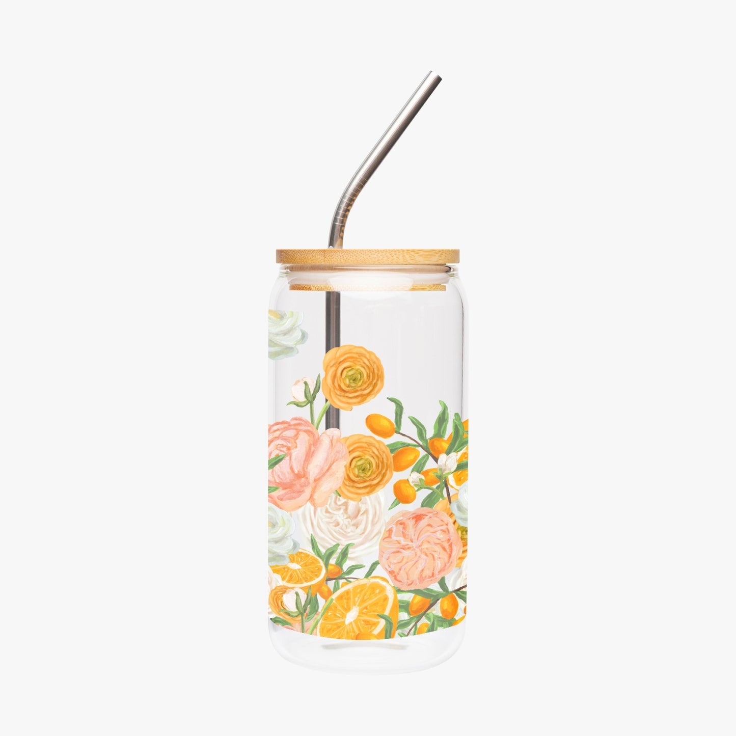 Citrus Blossom Drinking Glasses with Bamboo Lid