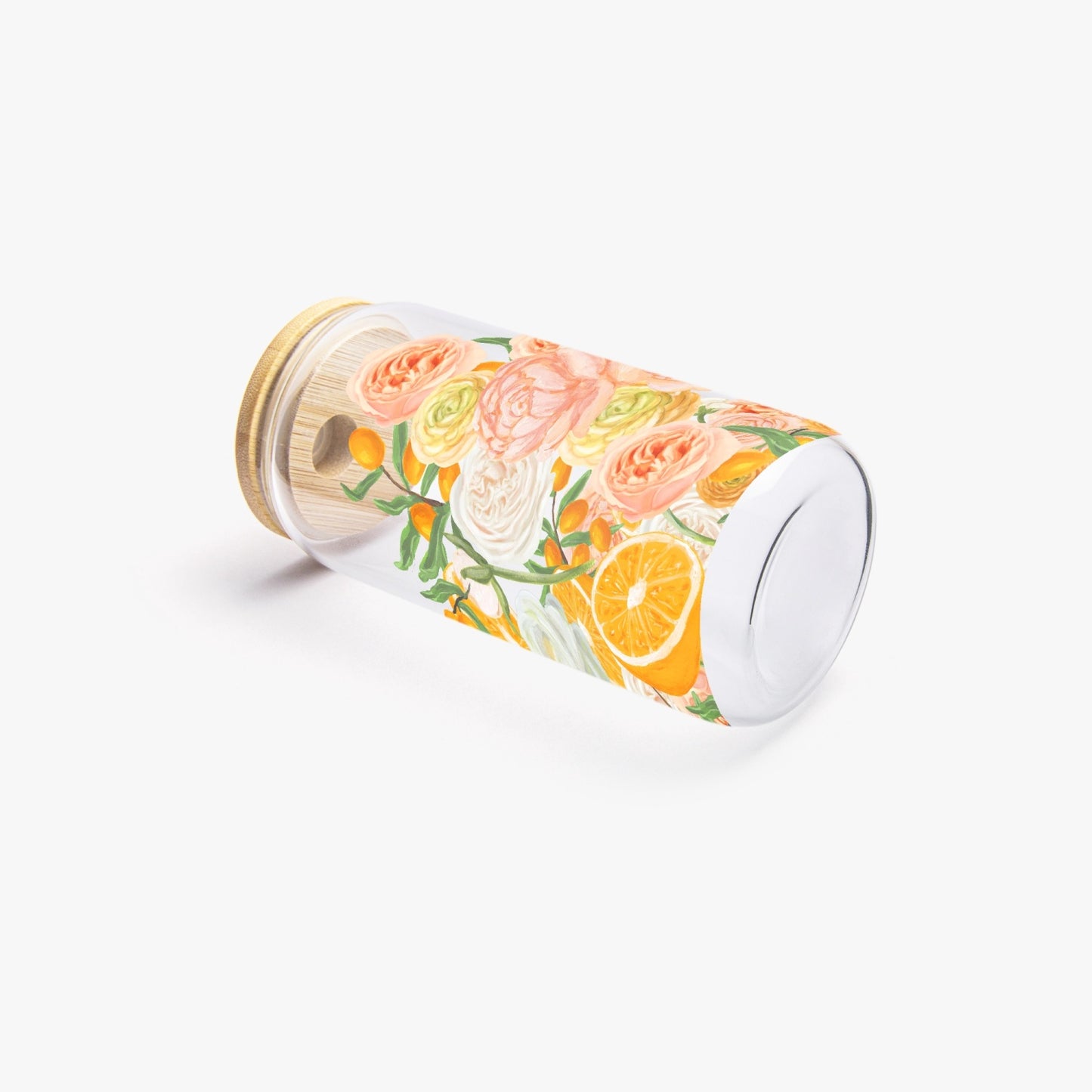 Citrus Blossom Drinking Glasses with Bamboo Lid