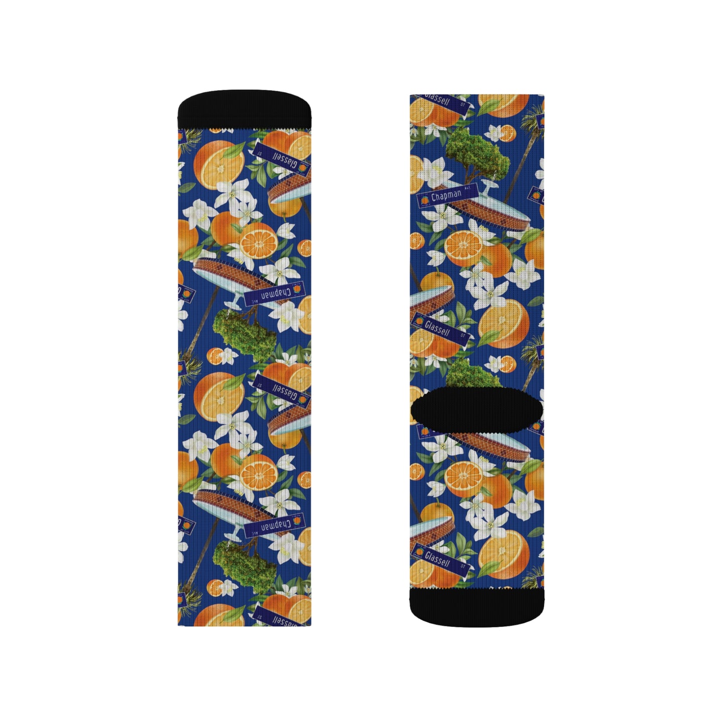 *Last One* Old Towne Orange Hawaiian All-Over Print Unisex Long Socks in Blue