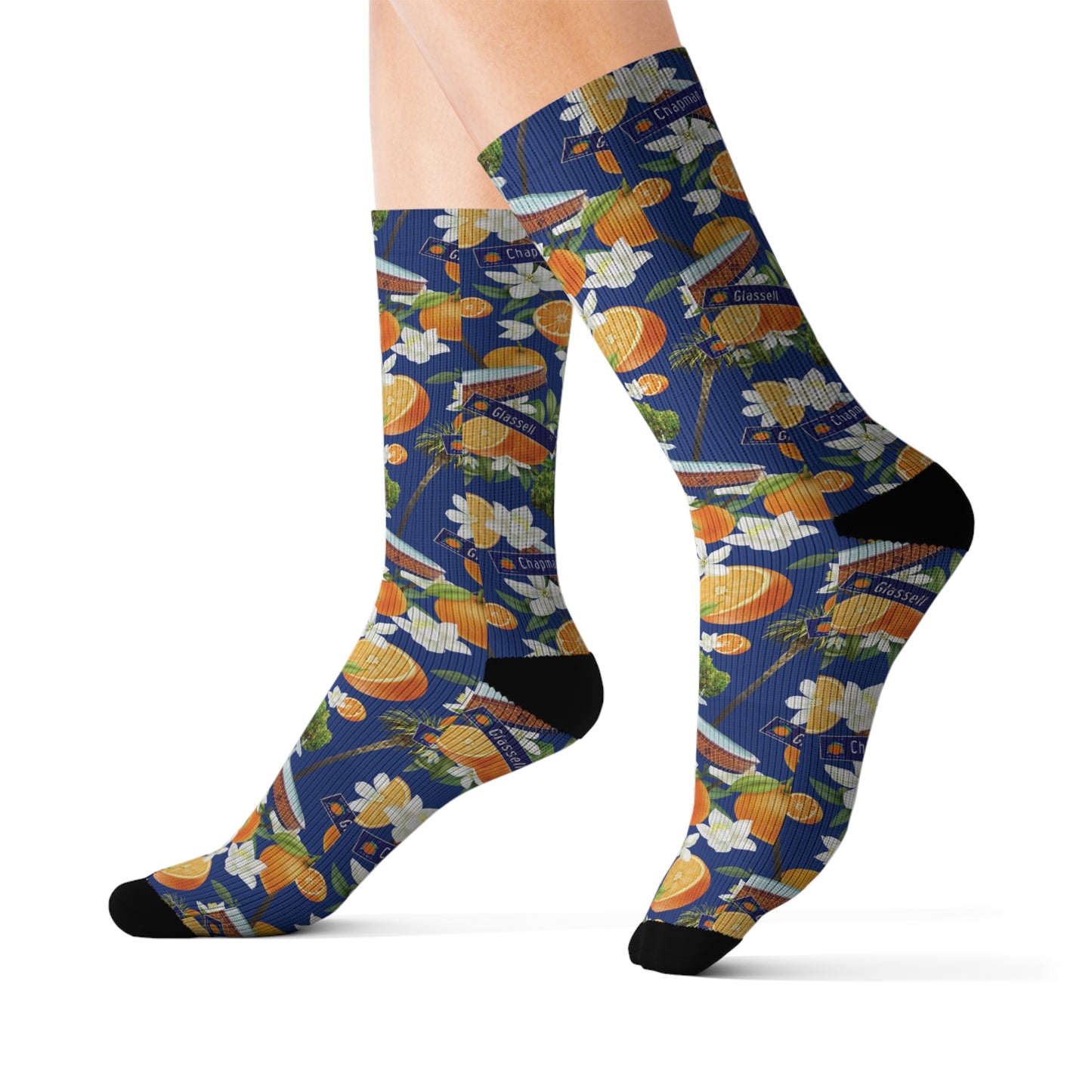 *Last One* Old Towne Orange Hawaiian All-Over Print Unisex Long Socks in Blue