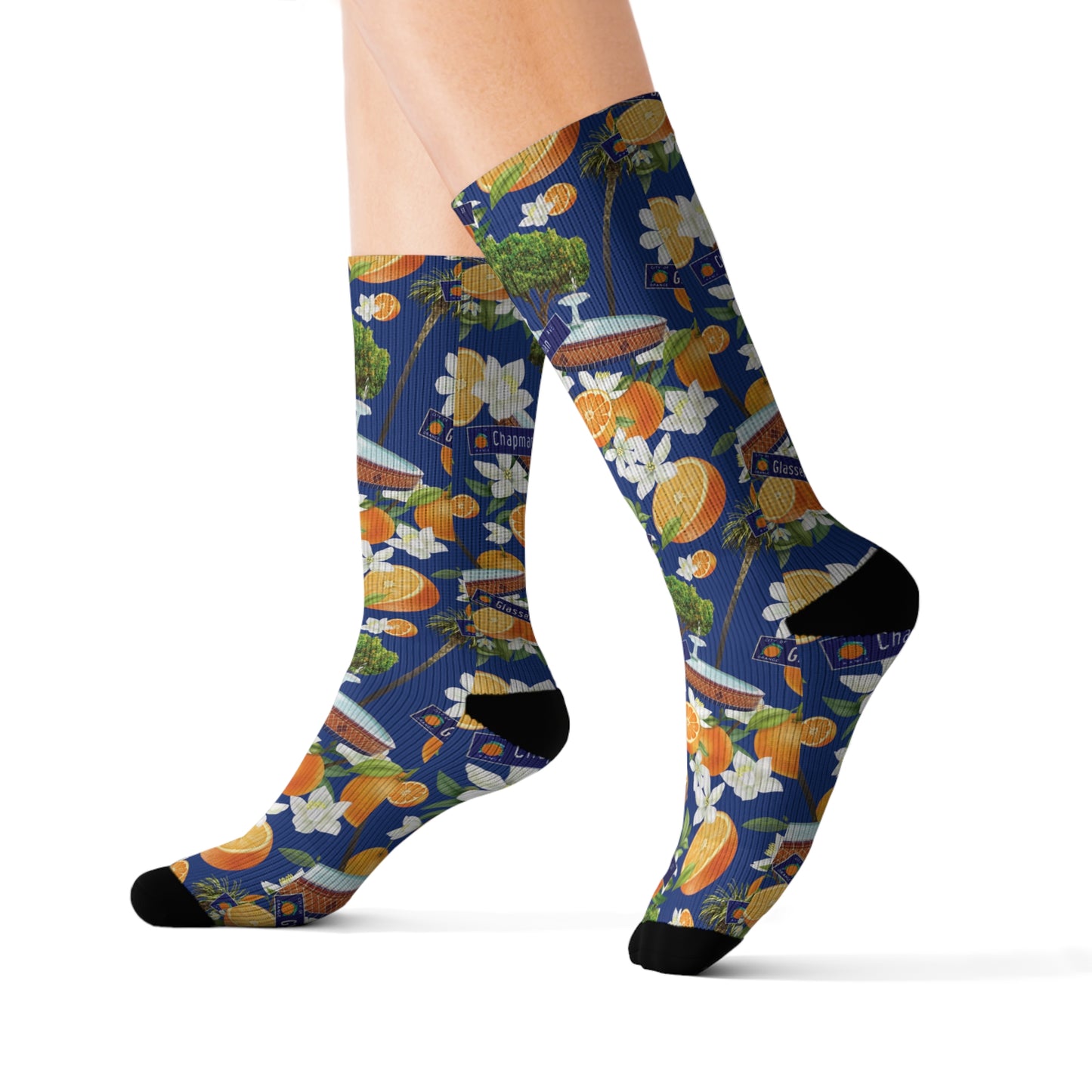 *Last One* Old Towne Orange Hawaiian All-Over Print Unisex Long Socks in Blue