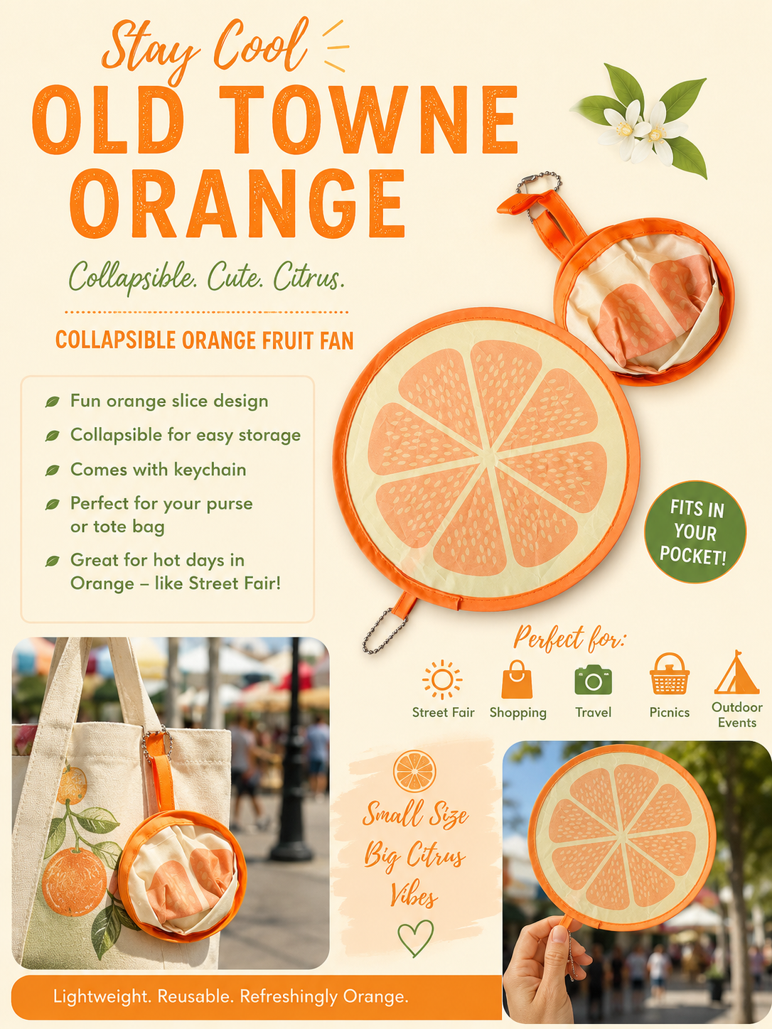 Collapsible Orange Handheld Fan