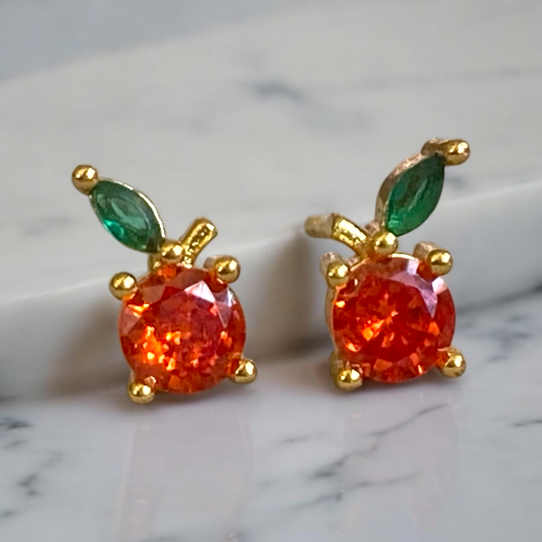 Orange Rhinestone Stud Earrings