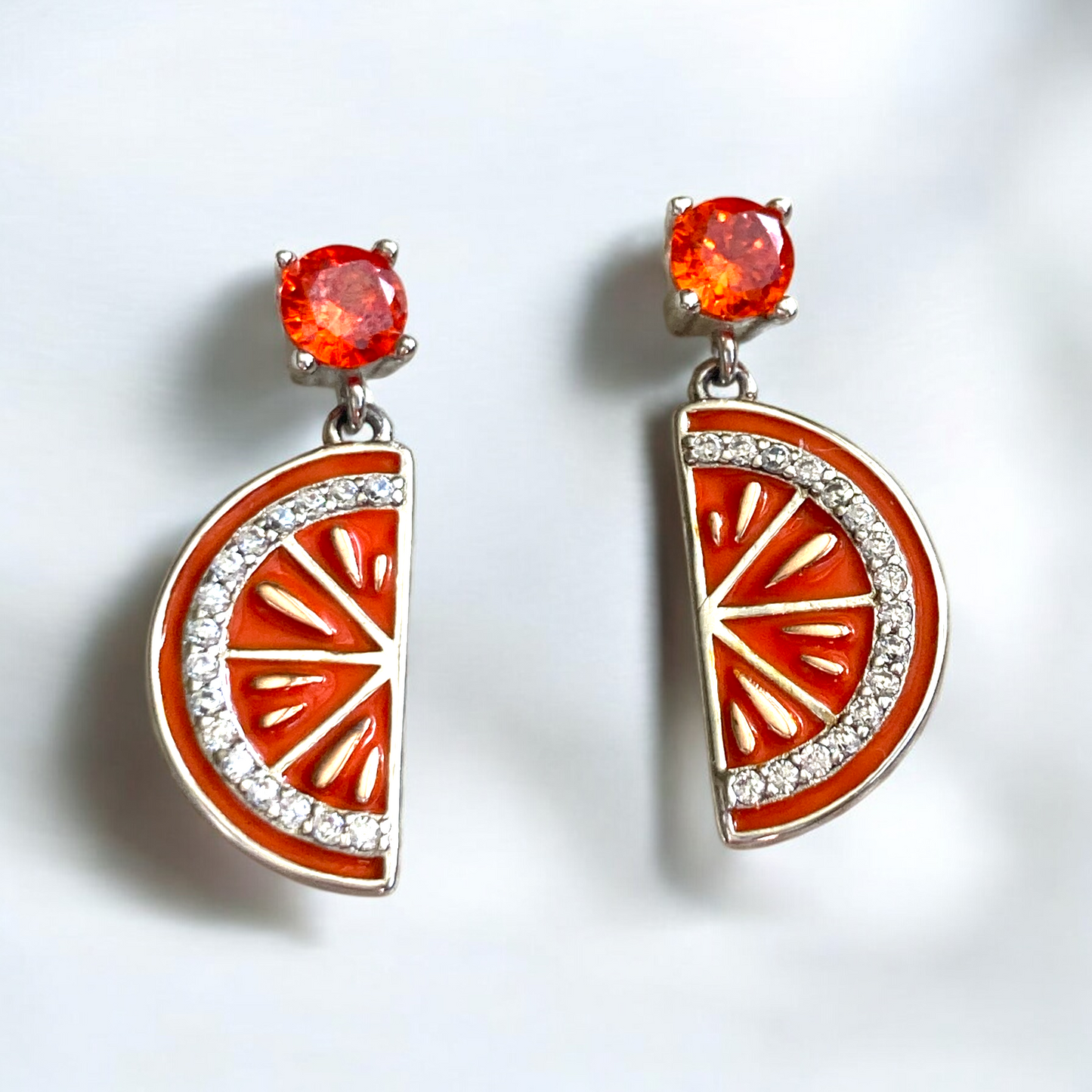 Orange Slice Rhinestone Earrings