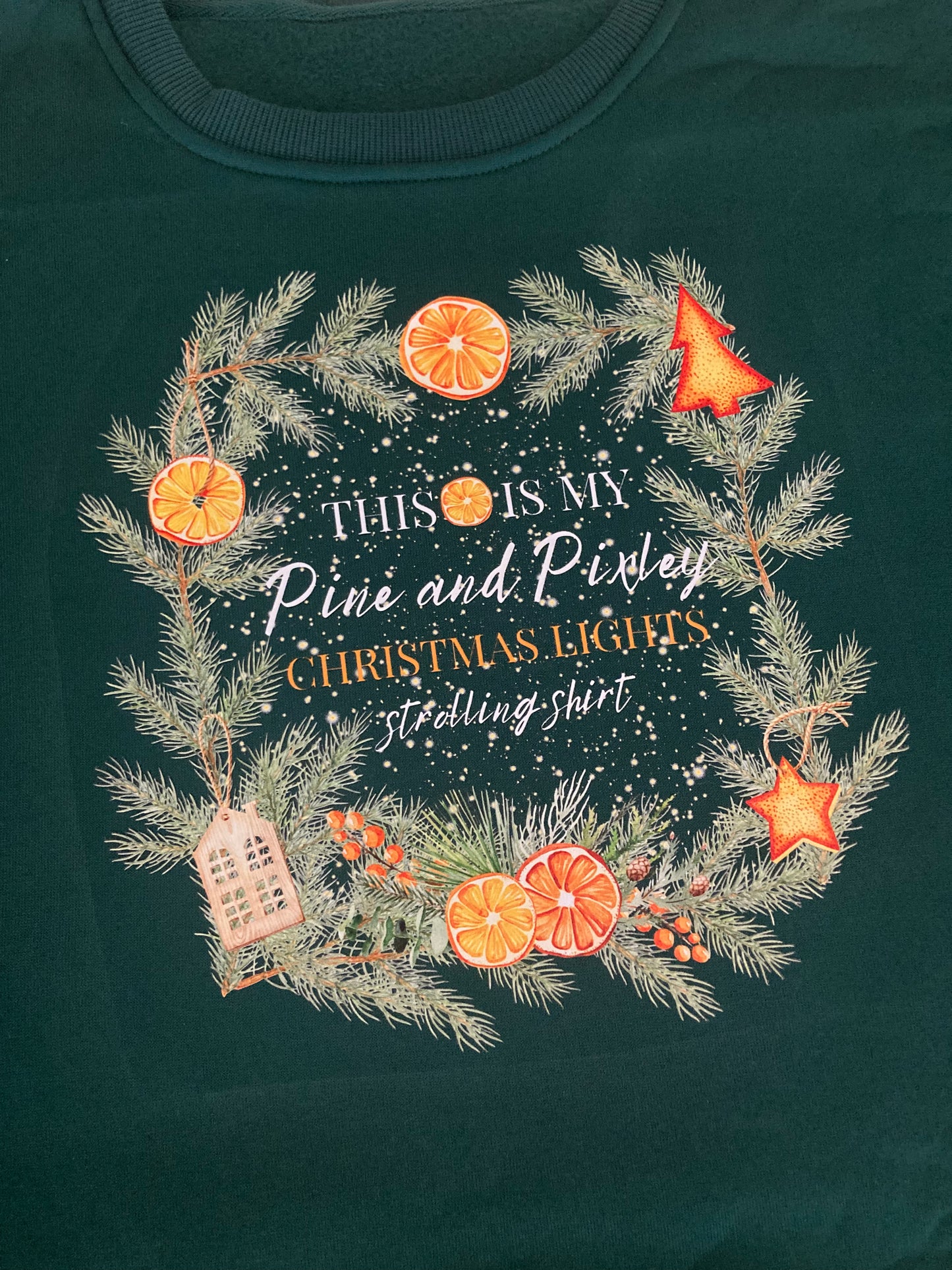 Pine and Pixley Christmas Lights Green Sweatshirt