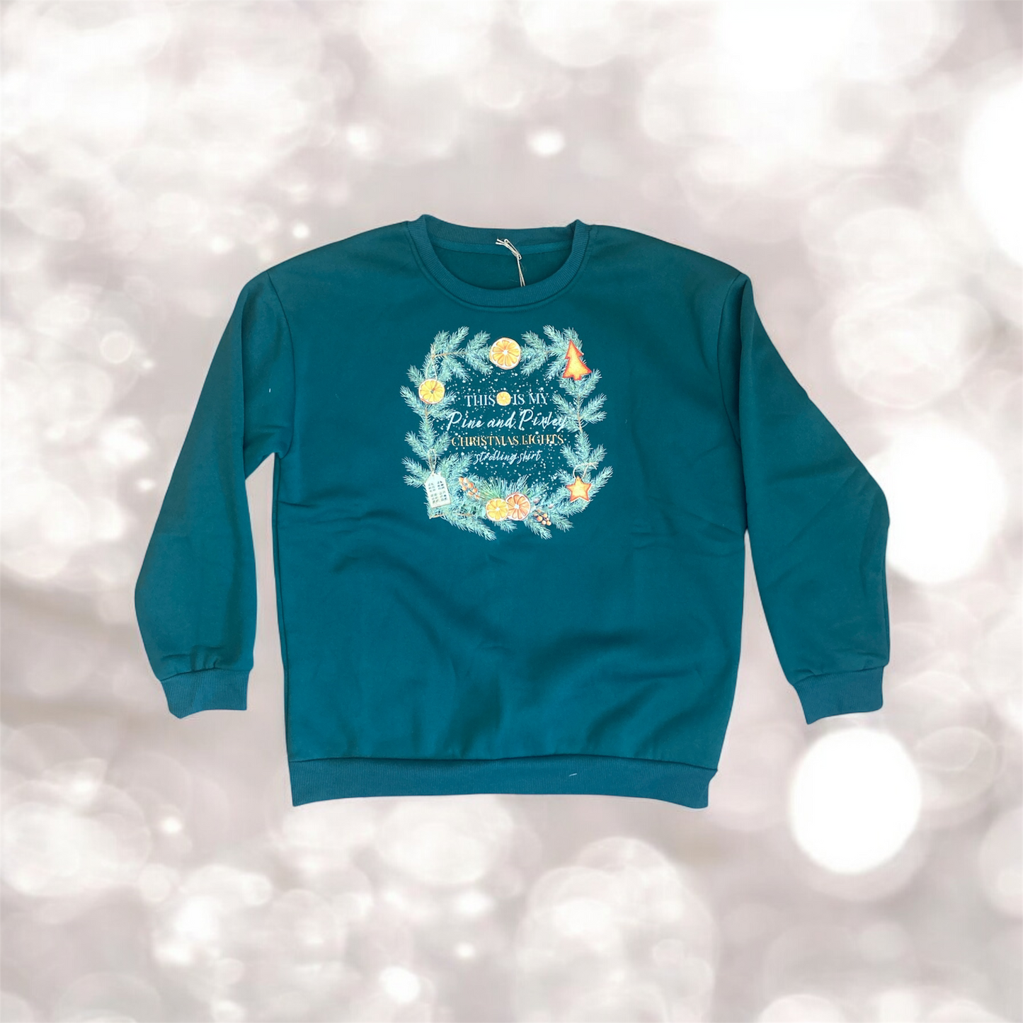 Pine and Pixley Christmas Lights Green Sweatshirt