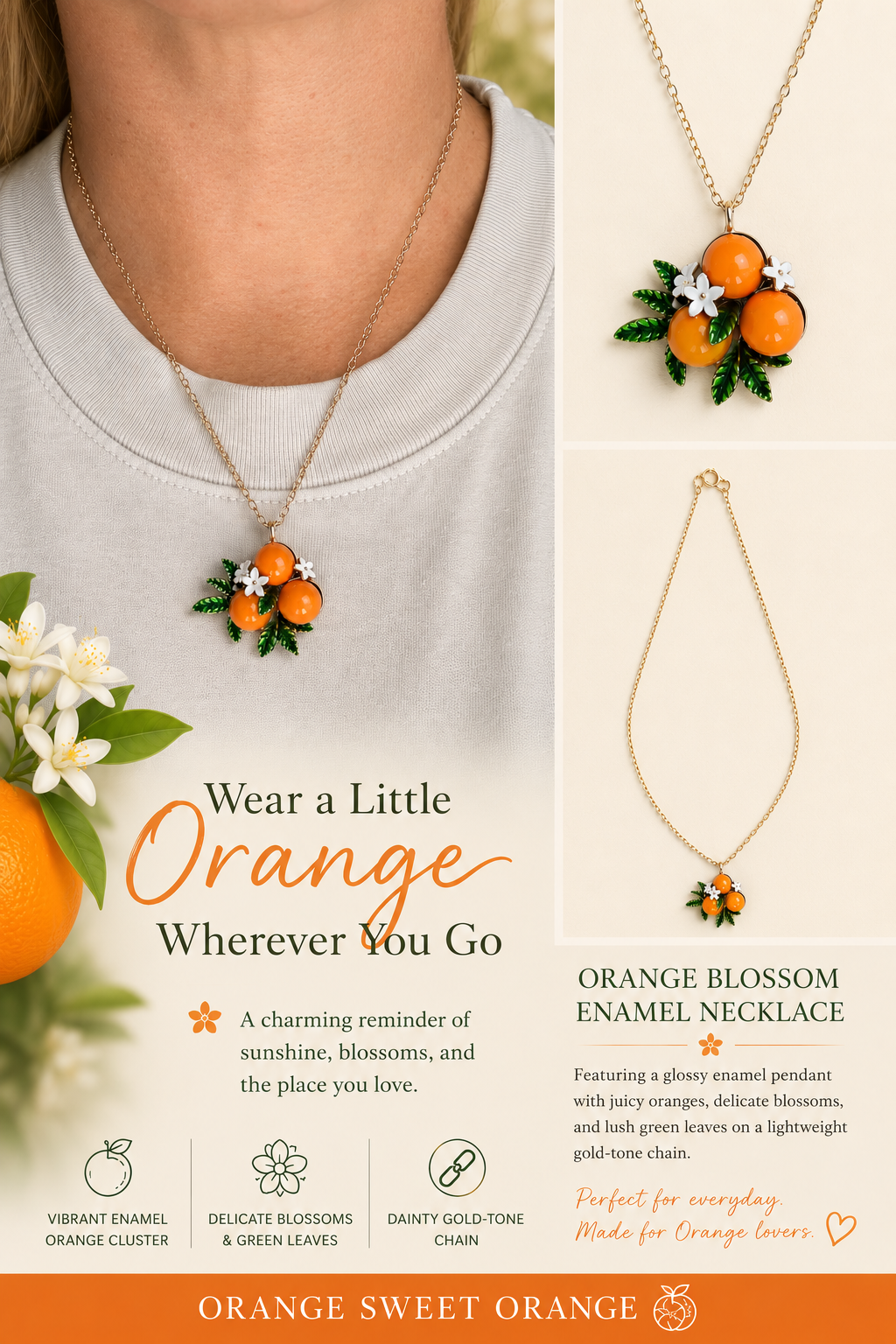 Orange Blossom Enamel Necklace