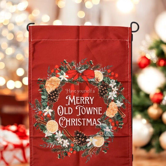 Merry OT Christmas Garden Flag - Red