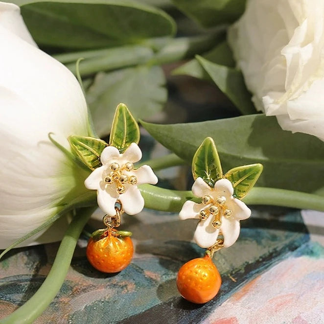 Vintage Orange Citrus Enamel Earrings
