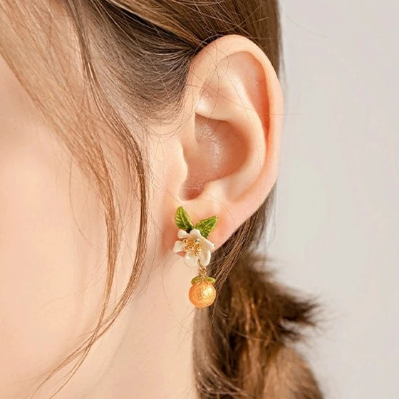 Vintage Orange Citrus Enamel Earrings
