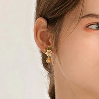 Vintage Orange Citrus Enamel Earrings