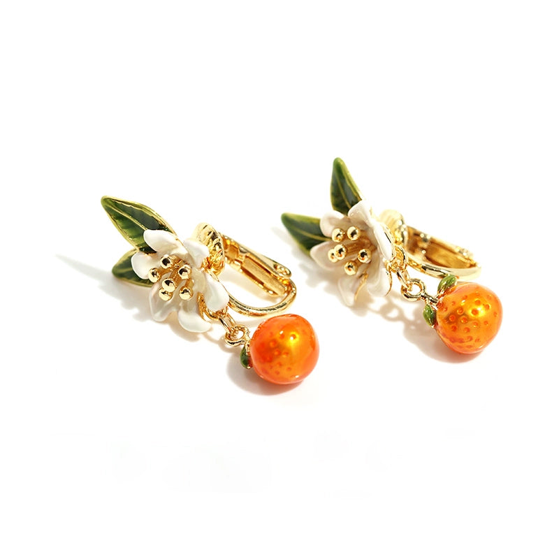 Vintage Orange Citrus Enamel Earrings