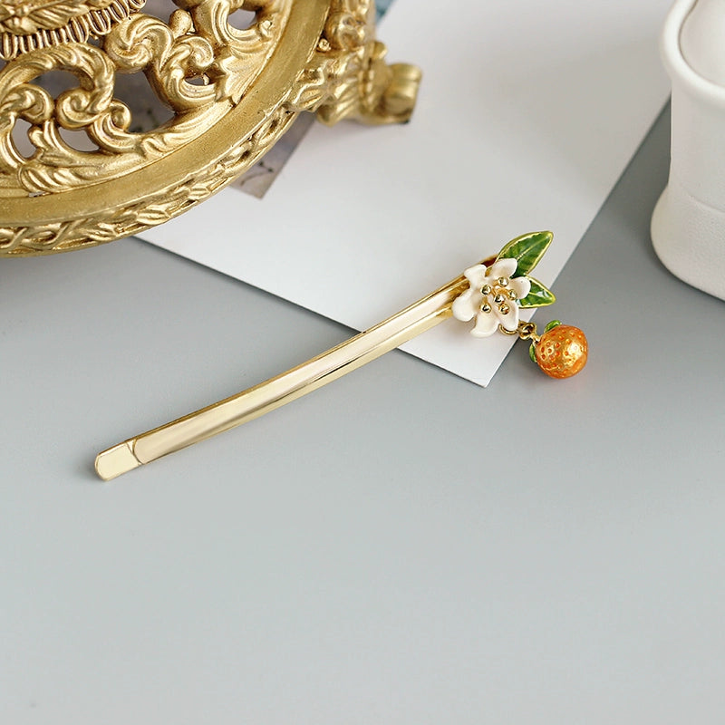 Vintage Orange Hand-Painted Enamel Barrette