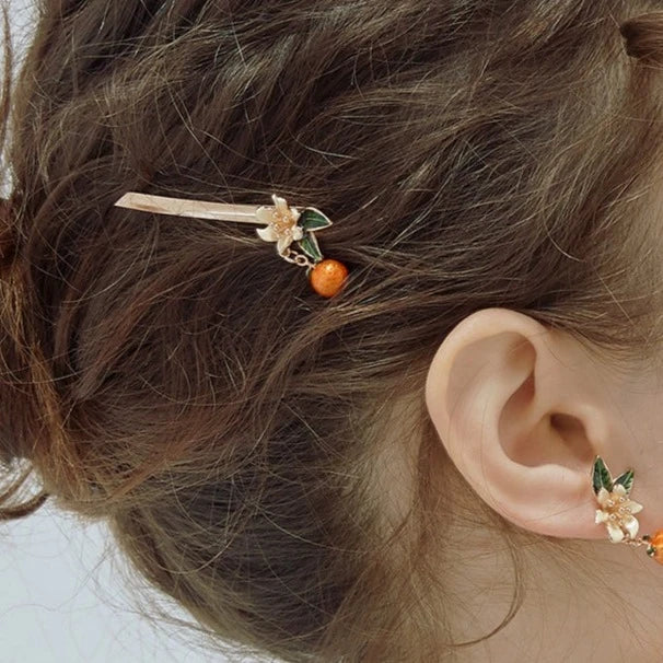 Vintage Orange Hand-Painted Enamel Barrette