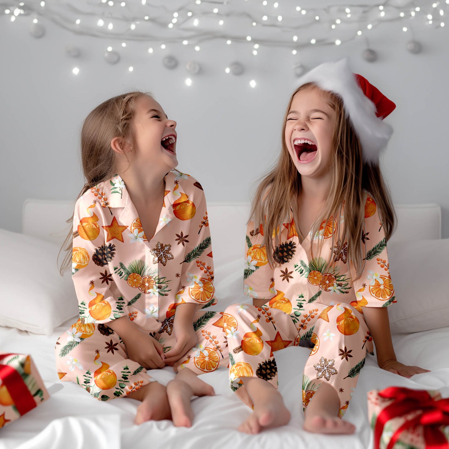 Christmas Citrus Kid's Pajamas - Light Peach