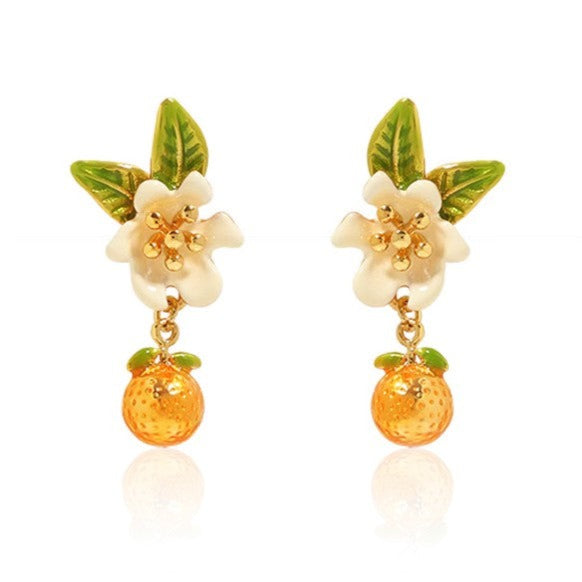 Vintage Orange Citrus Enamel Earrings