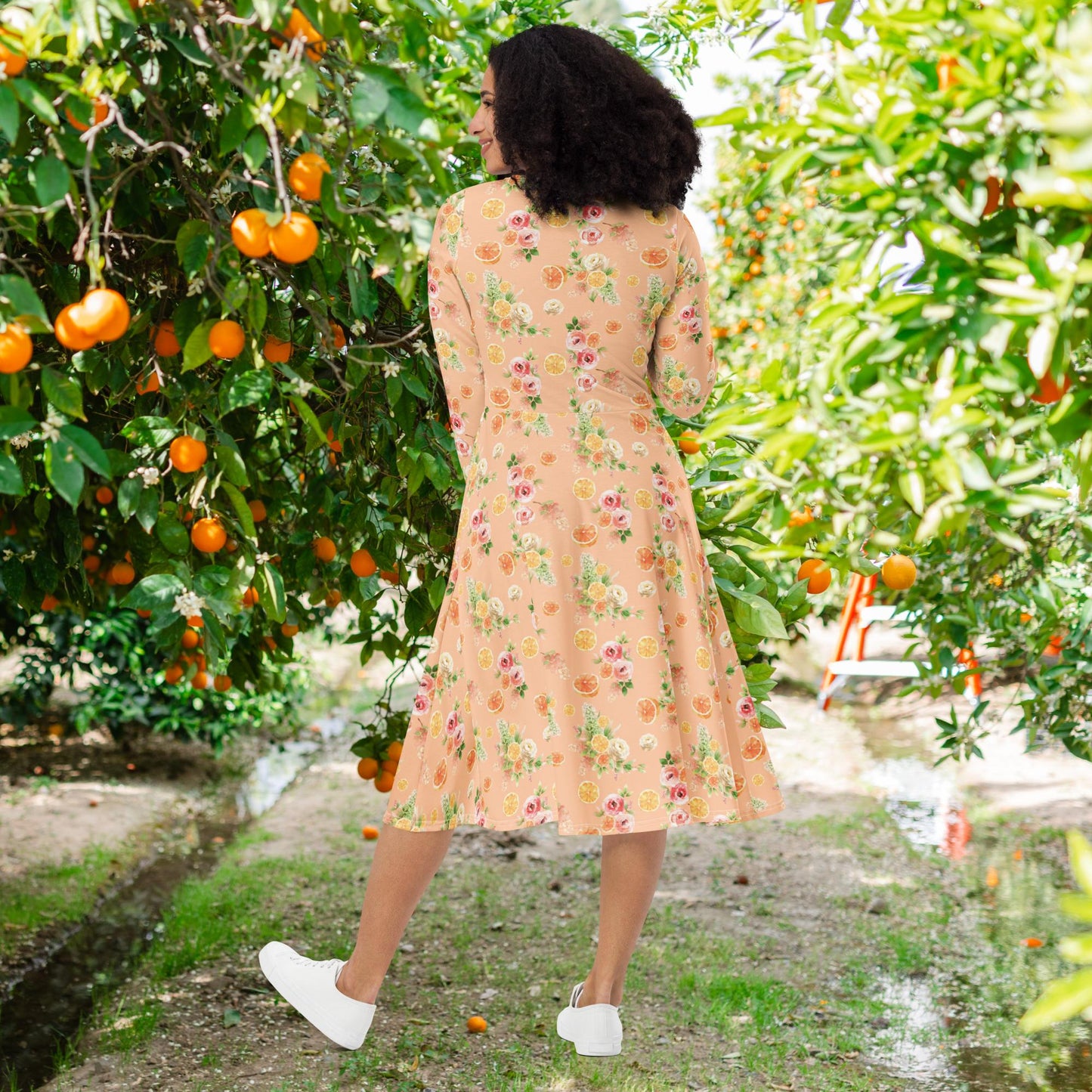 Spring Oranges Floral long sleeve dress