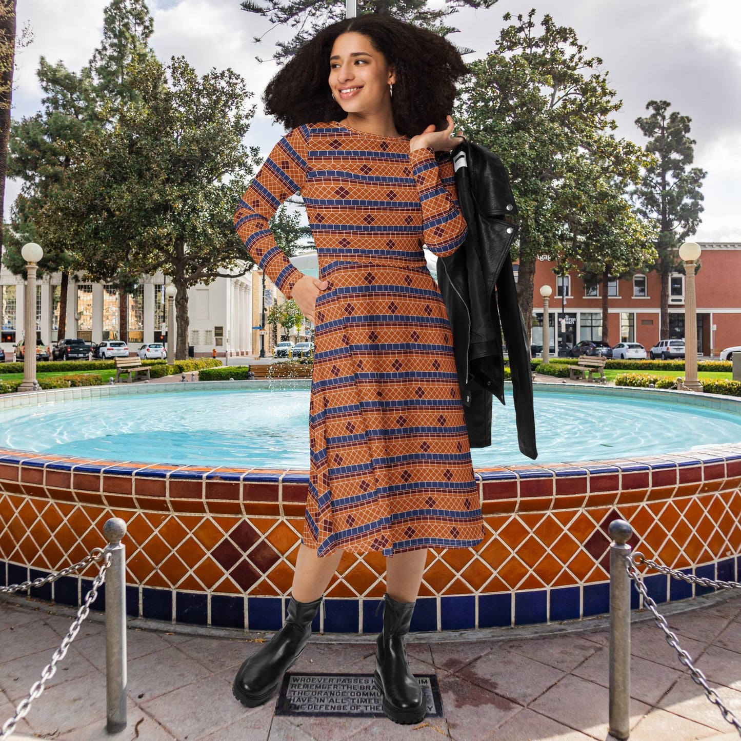 Fountain Tiles long sleeve midi dress