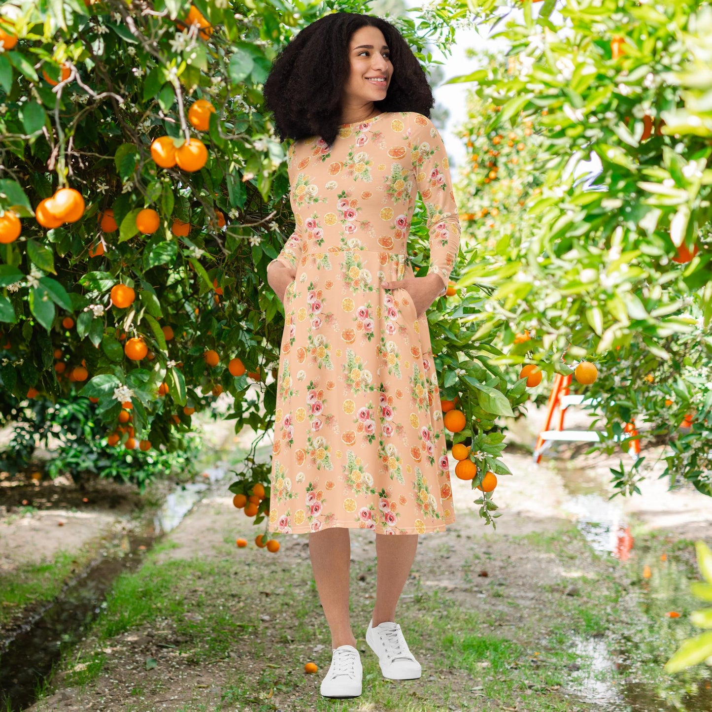 Spring Oranges Floral long sleeve dress