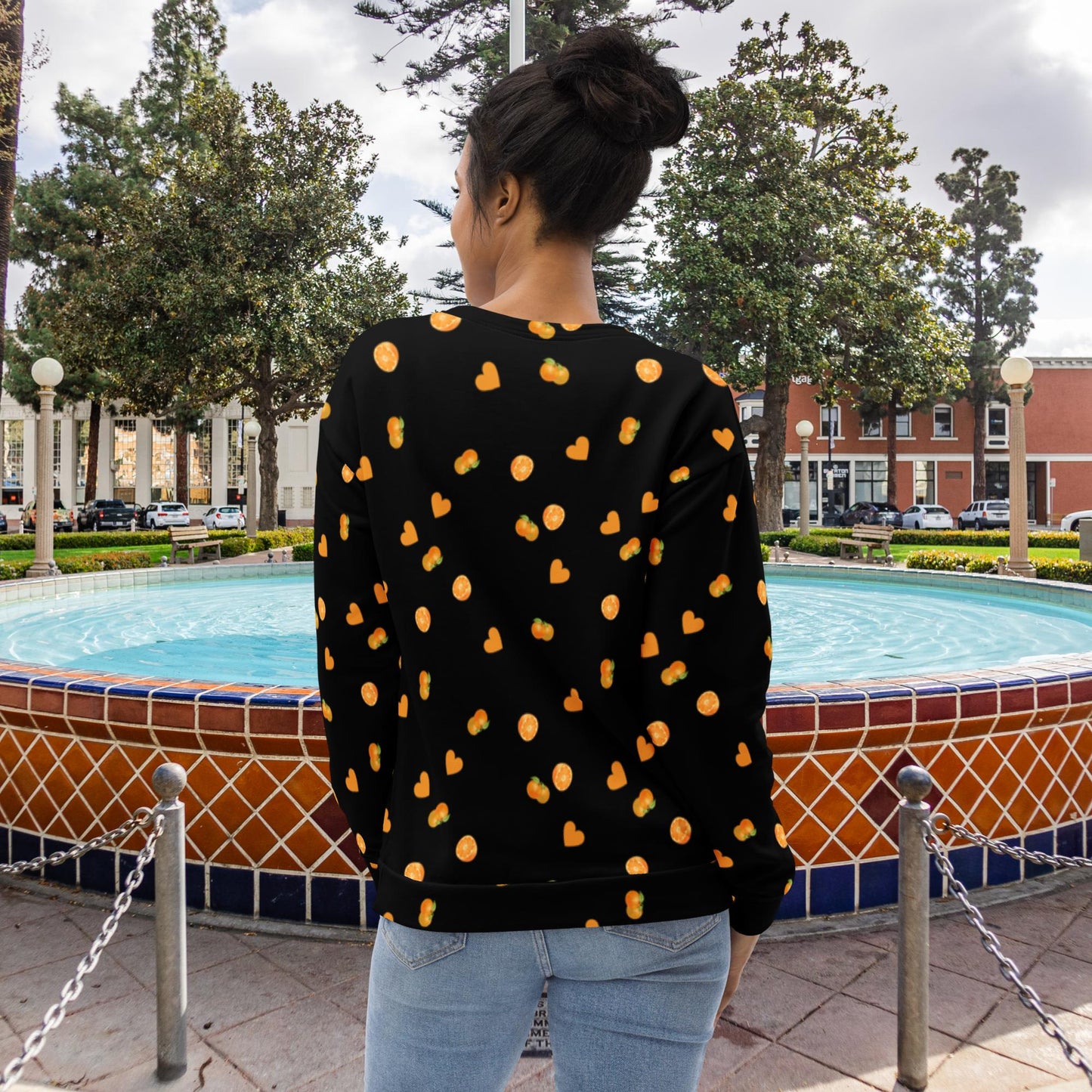 Orange Heart Unisex Sweatshirt in Black