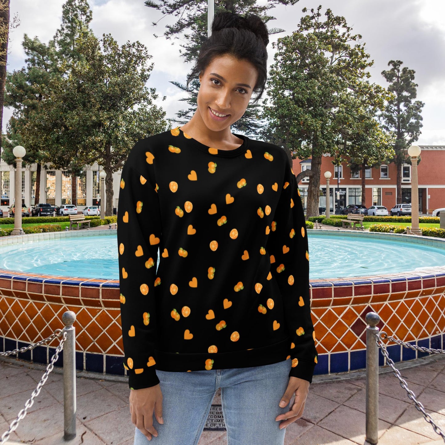 Orange Heart Unisex Sweatshirt in Black