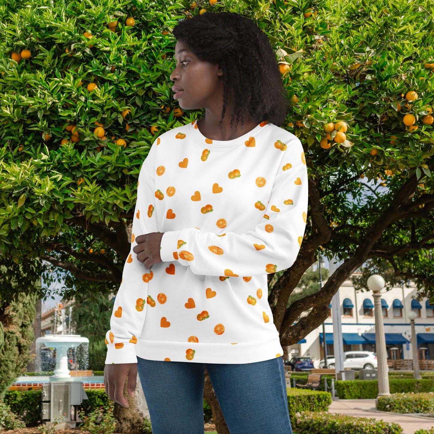 Orange Heart Unisex Sweatshirt in White