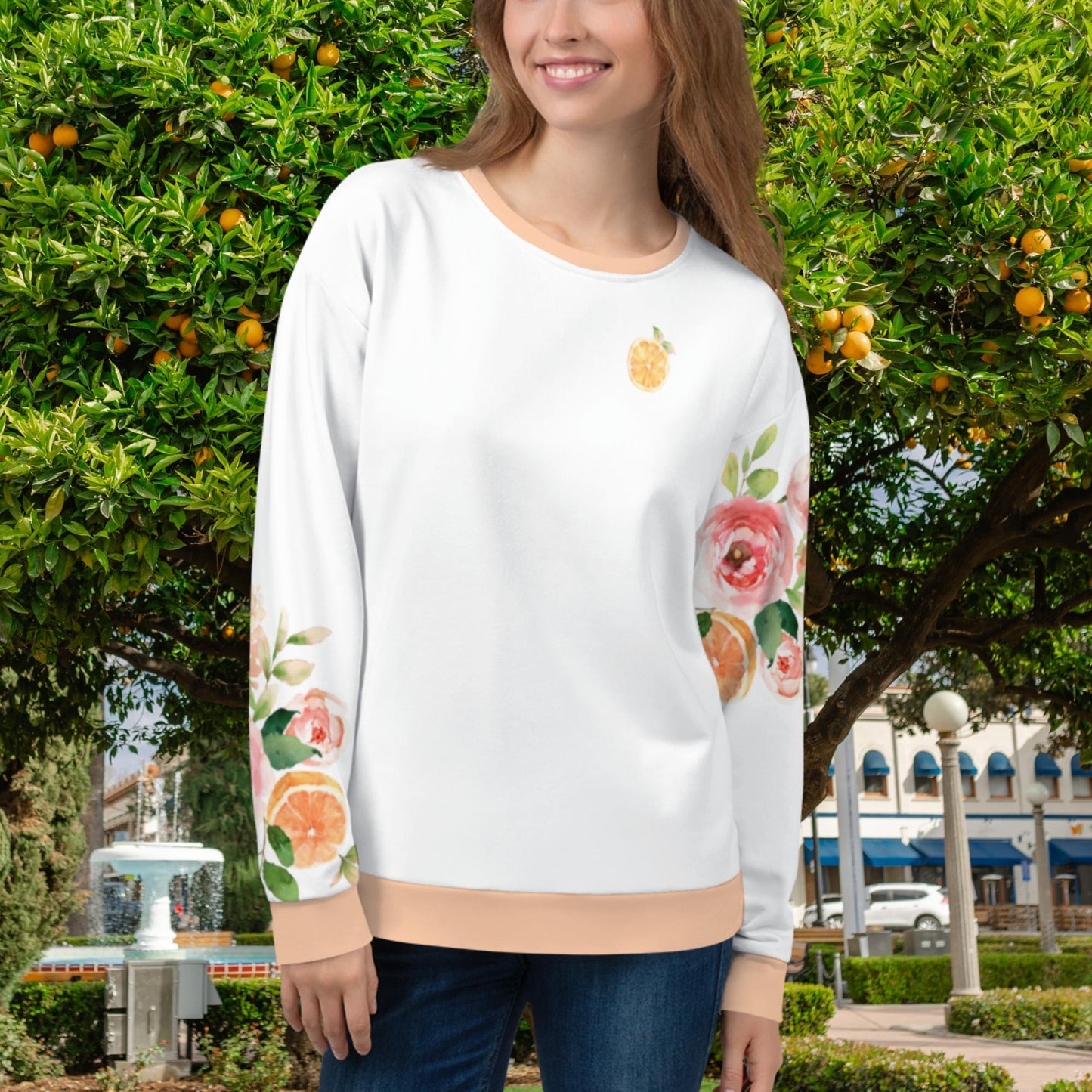 Orange Floral Sleeves Sweatshirt