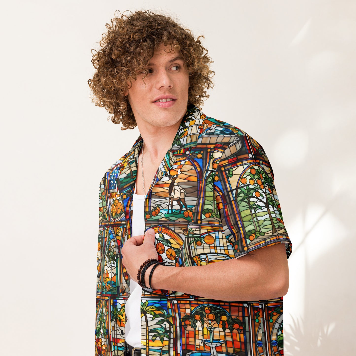 Elks of Orange Stained Glass Unisex button shirt