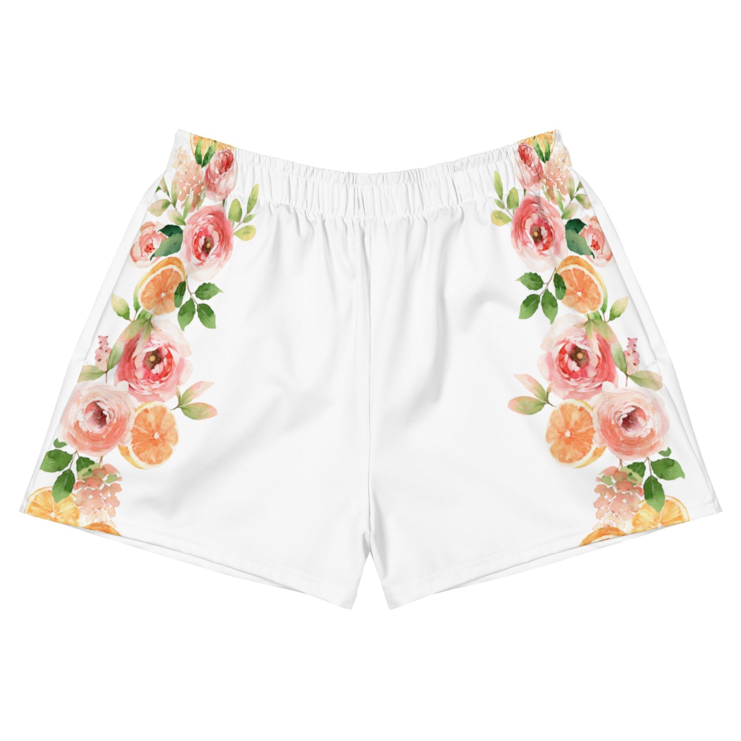 Orange Spring Floral White Women’s Recycled Athletic Shorts