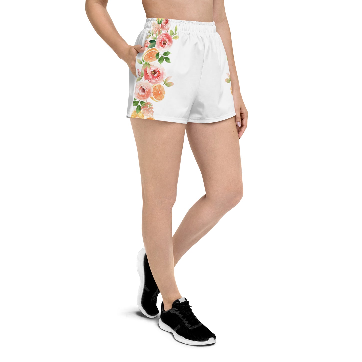 Orange Spring Floral White Women’s Recycled Athletic Shorts
