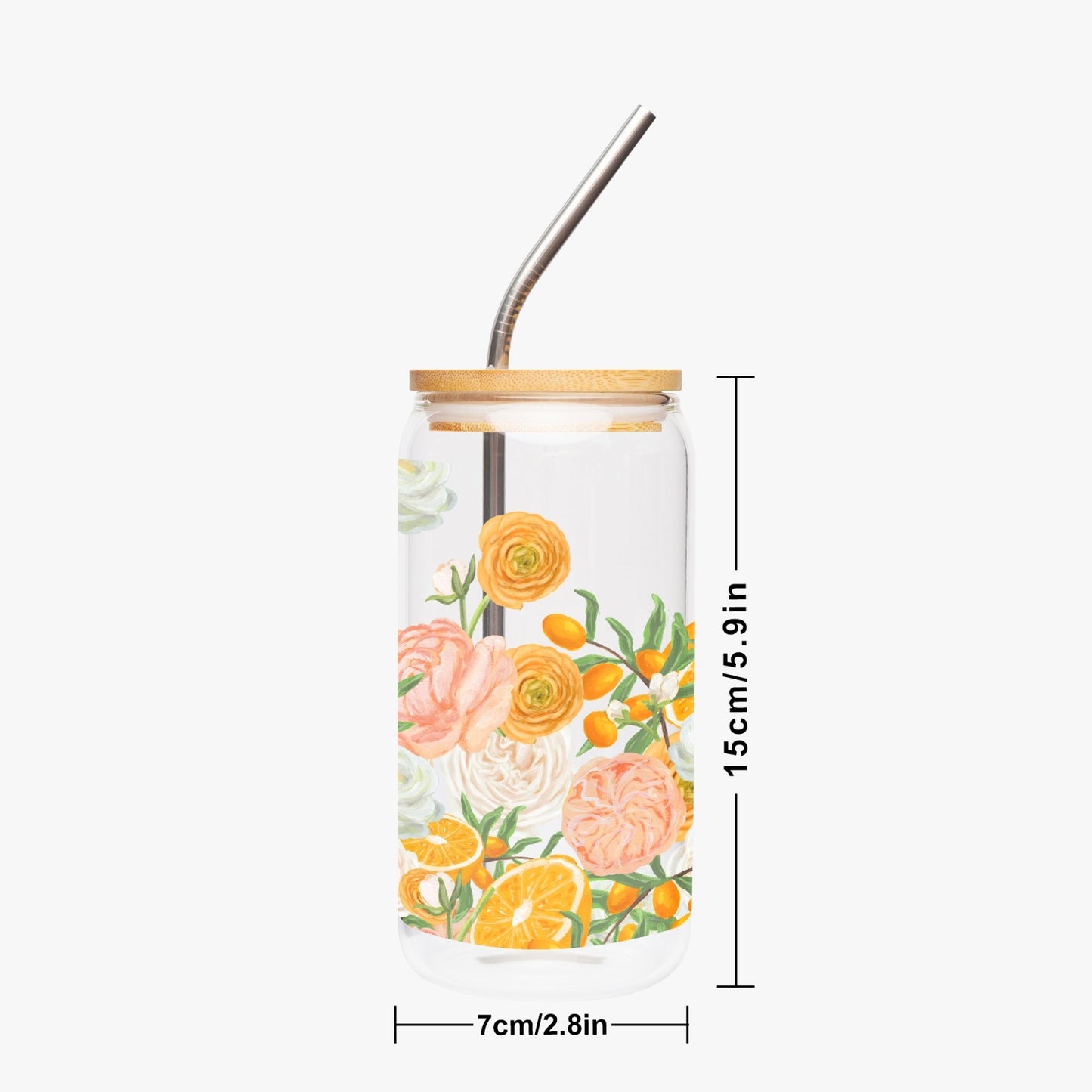 Citrus Blossom Drinking Glasses with Bamboo Lid