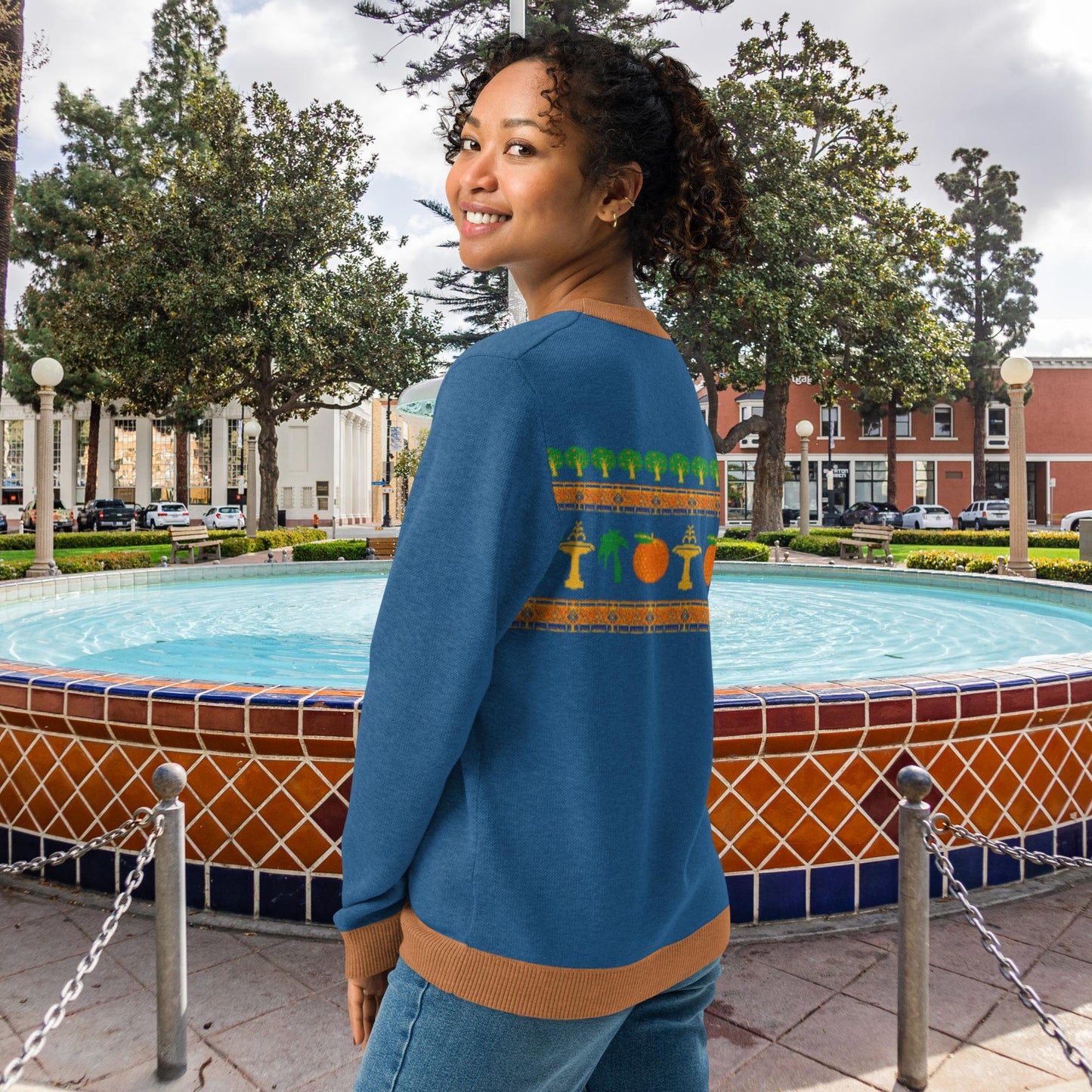 Old Towne Christmas Blue Simple Knitted crew neck sweater