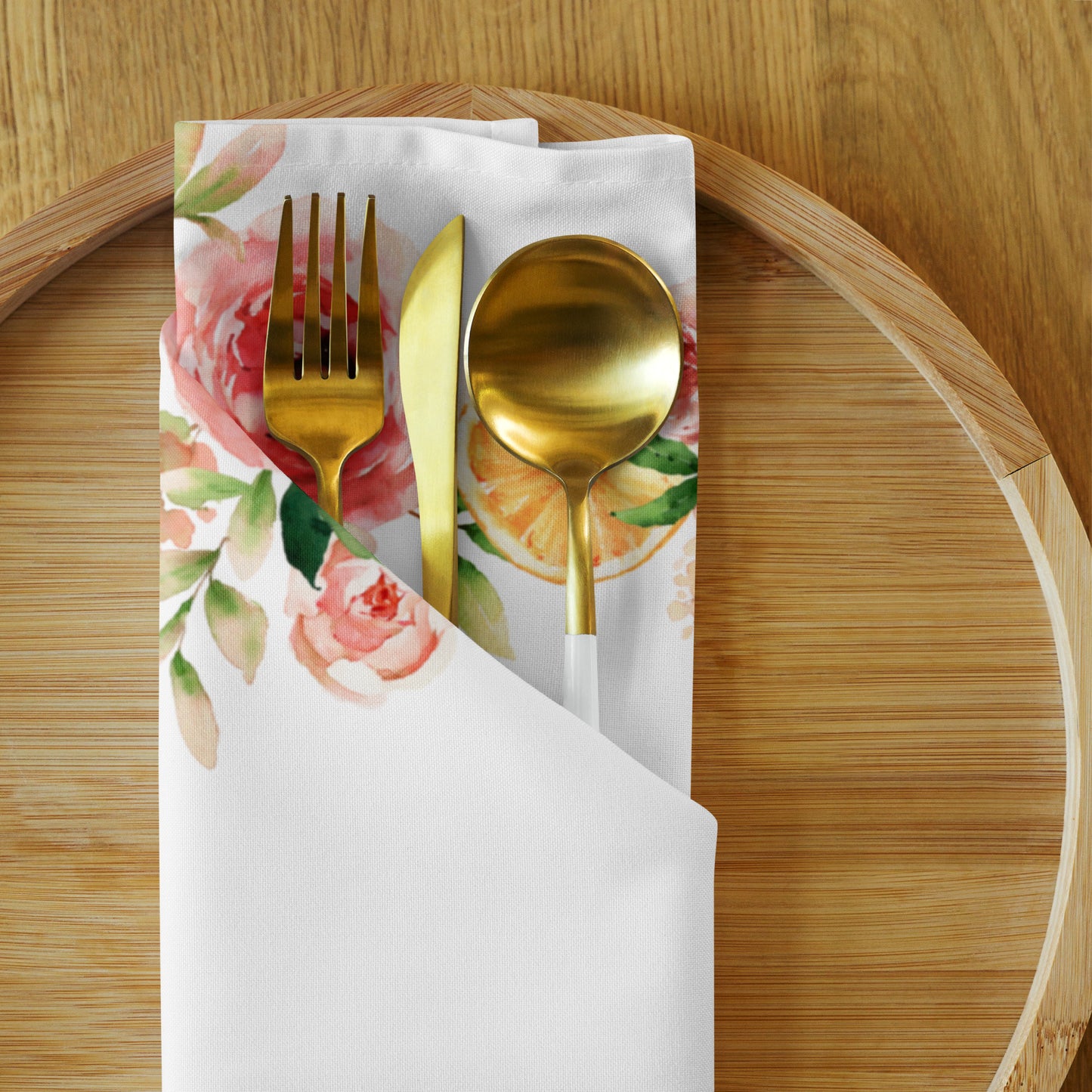 Orange Spring Floral Cloth napkin set