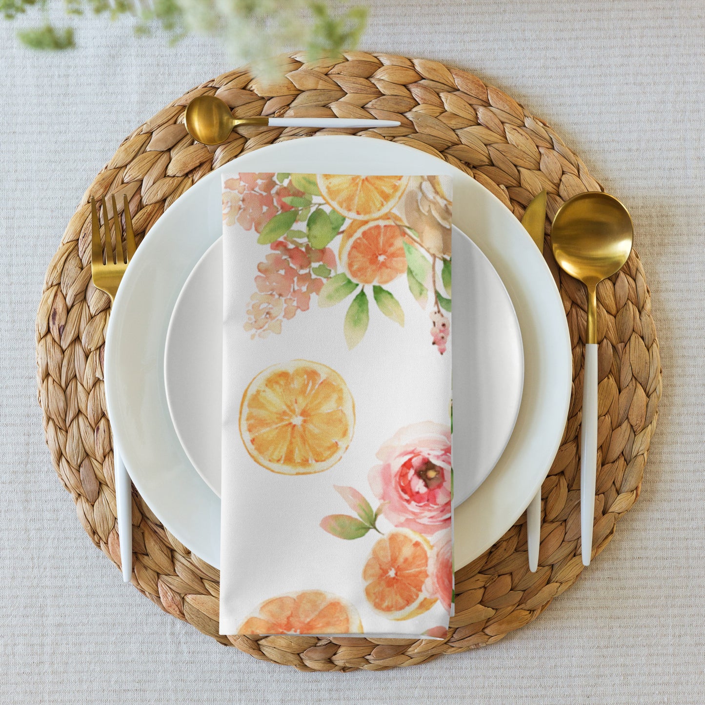 Orange Spring Floral Cloth napkin set