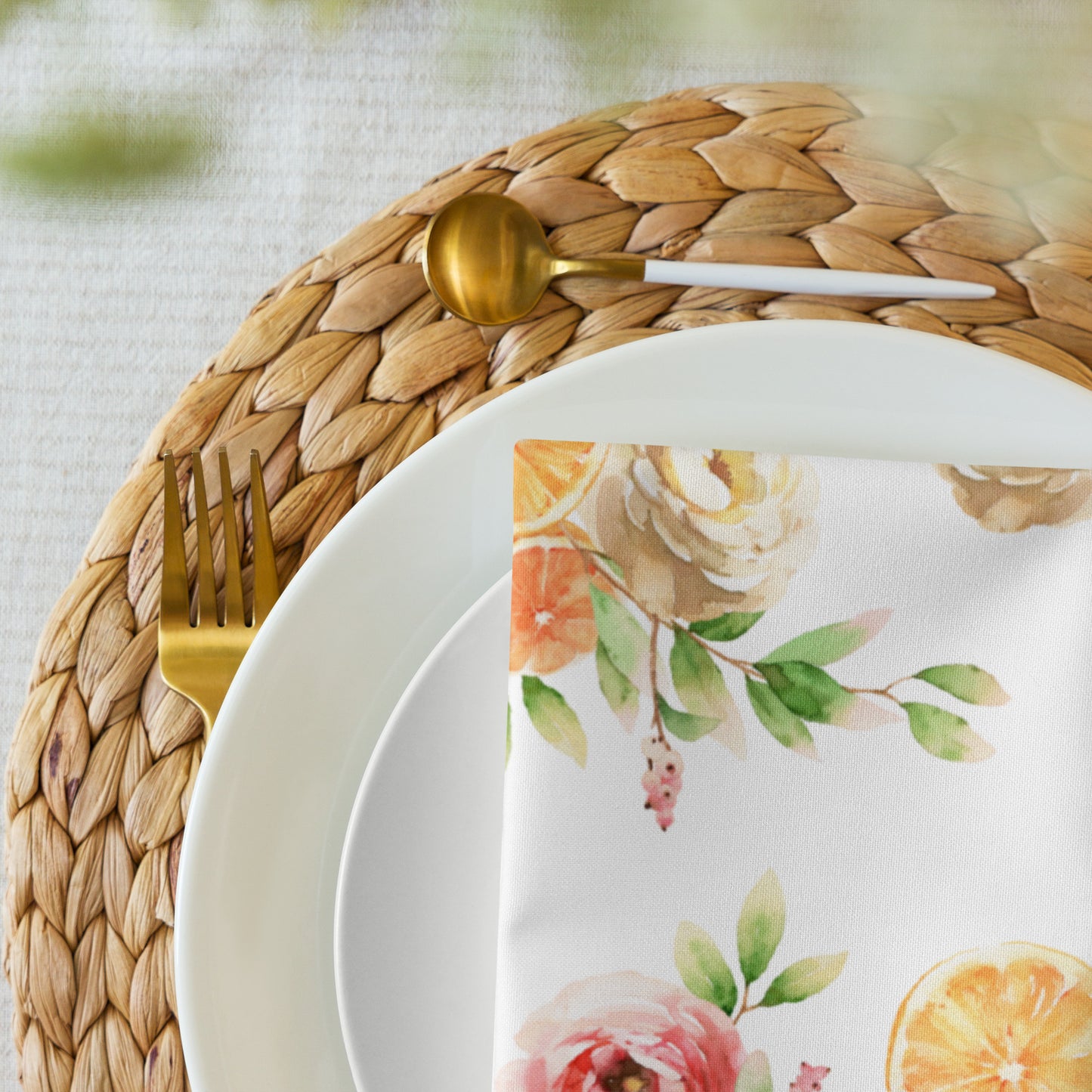 Orange Spring Floral Cloth napkin set