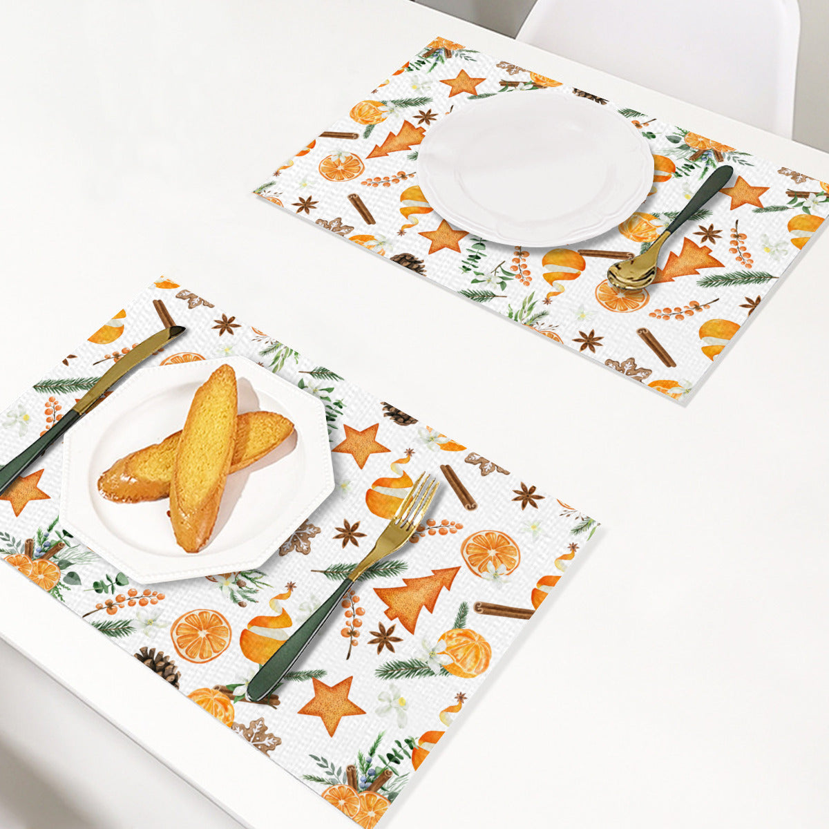 Citrus Spice Christmas Placemats in White
