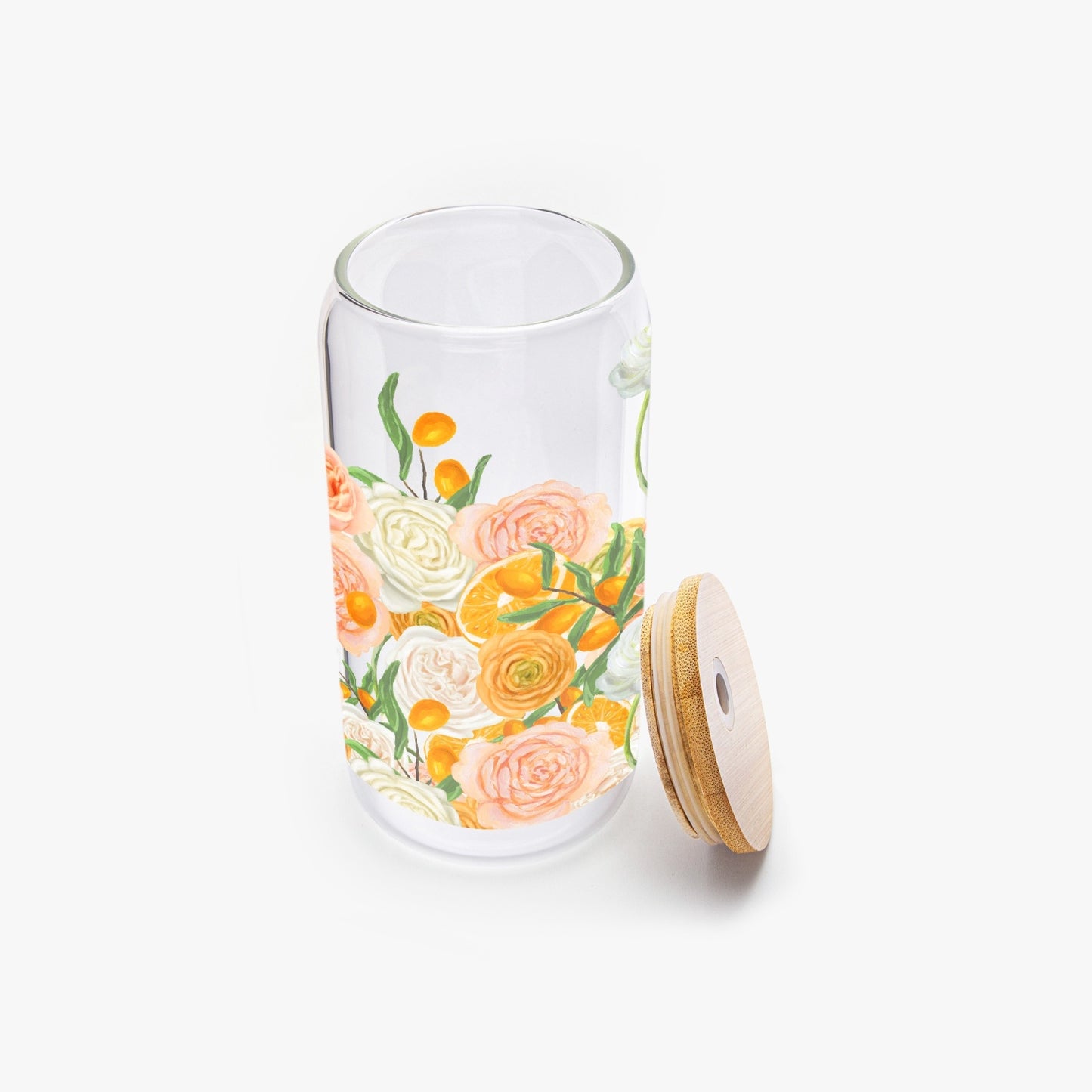 Citrus Blossom Drinking Glasses with Bamboo Lid