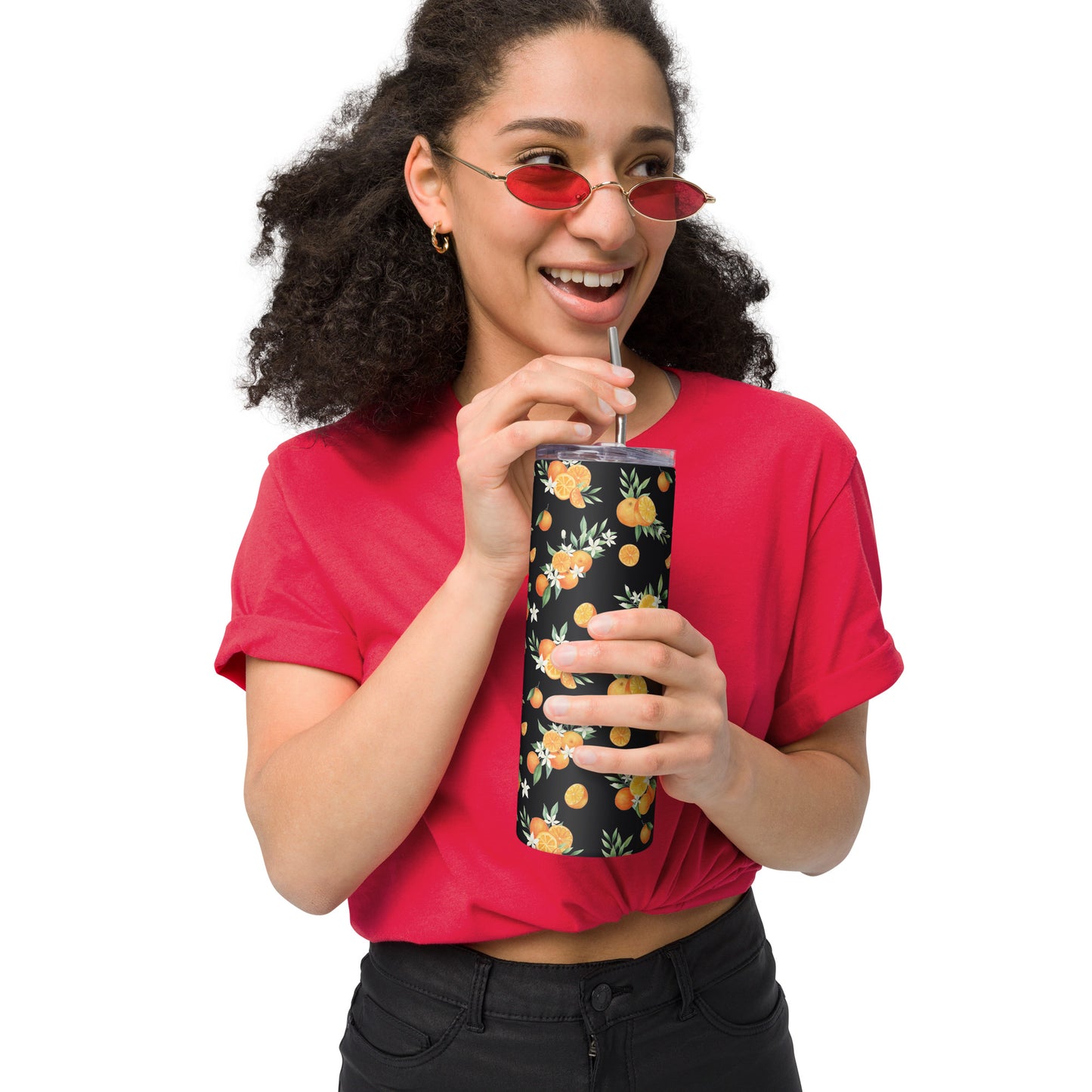 Orange Citrus Floral Stainless steel tumbler