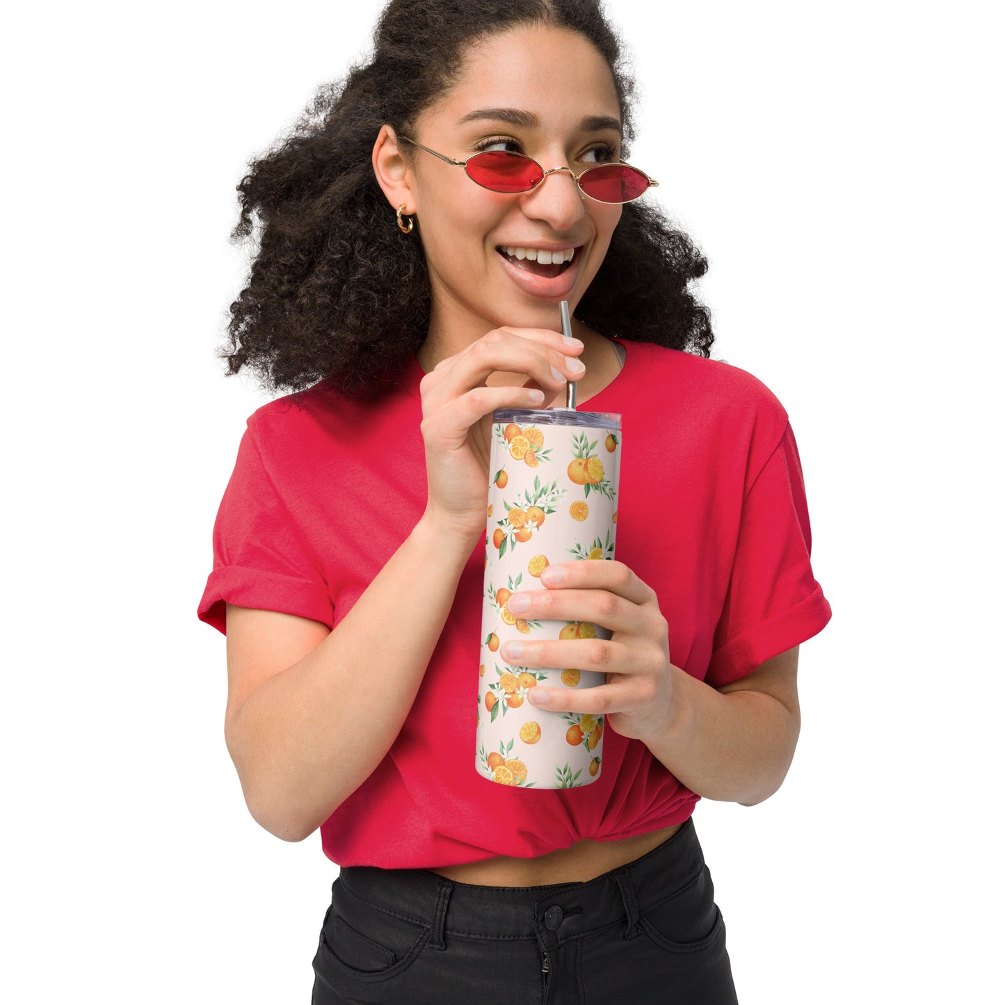 Orange Citrus Floral Stainless steel tumbler