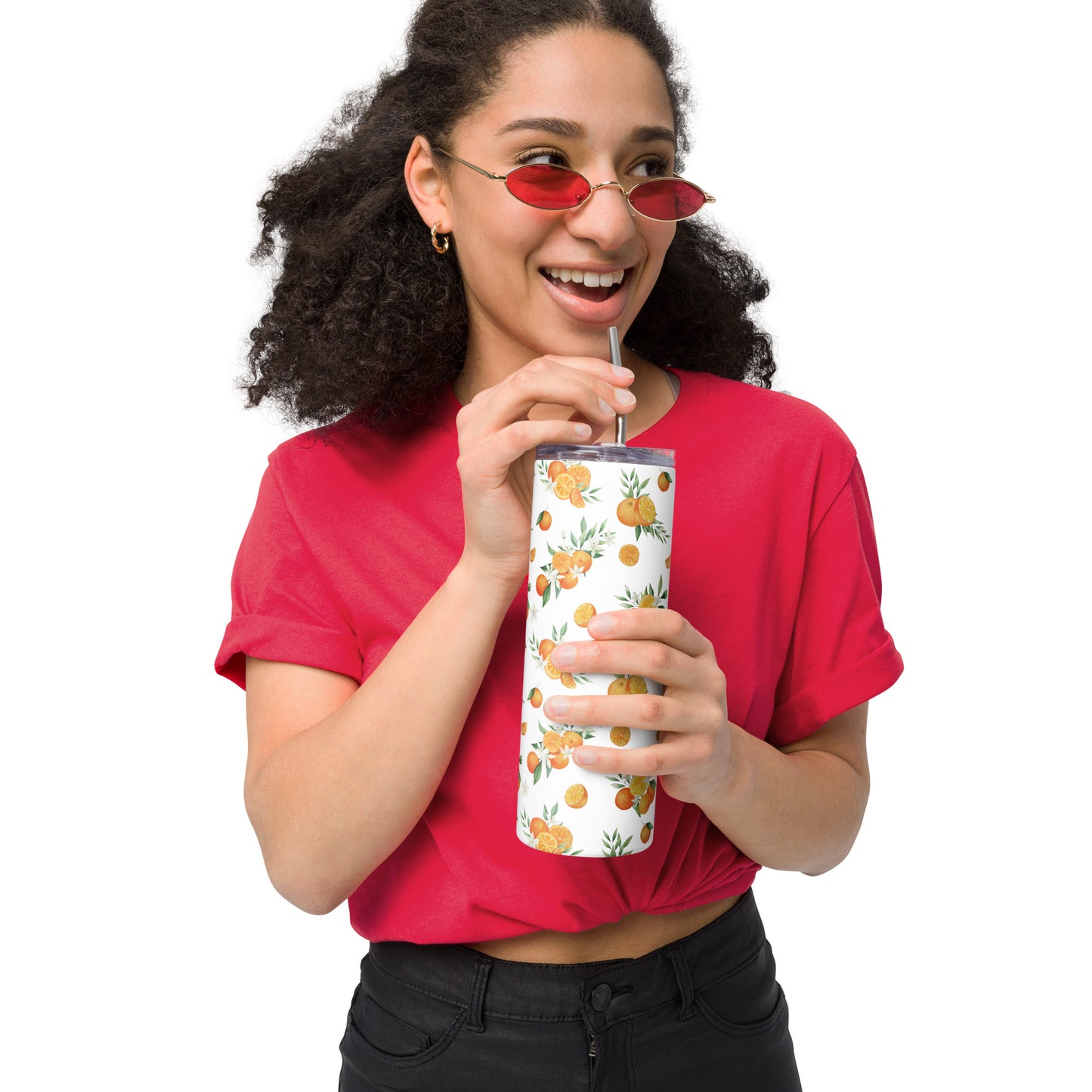 Orange Citrus Floral Stainless steel tumbler