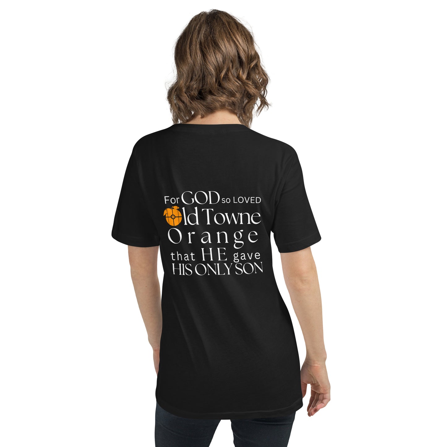 For God so loved Old Towne Orange Unisex V-neck Shirt