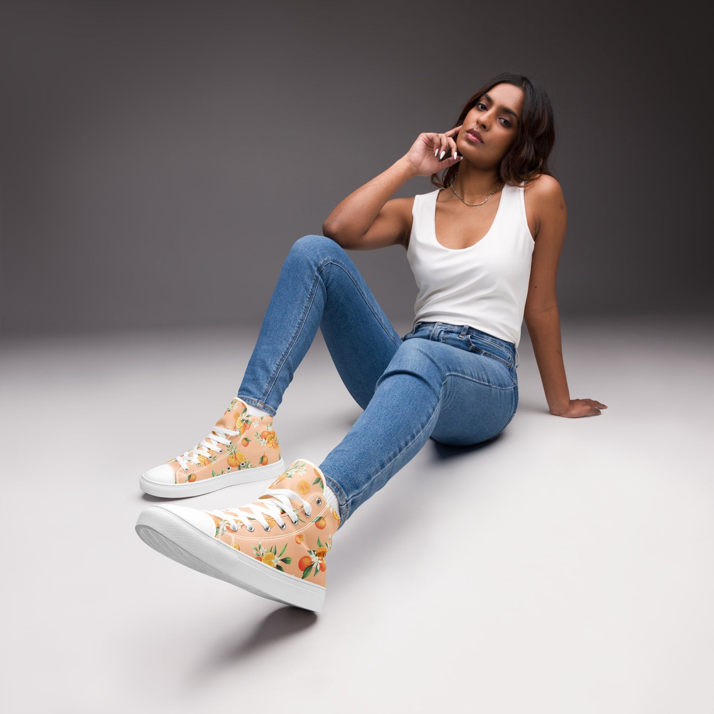Women’s Floral Orange high top canvas shoes