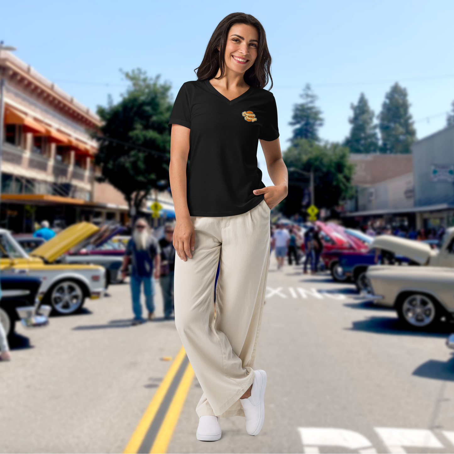 Cruisin' Orange V-Neck Tee – Limited Edition Women’s relaxed v-neck t-shirt