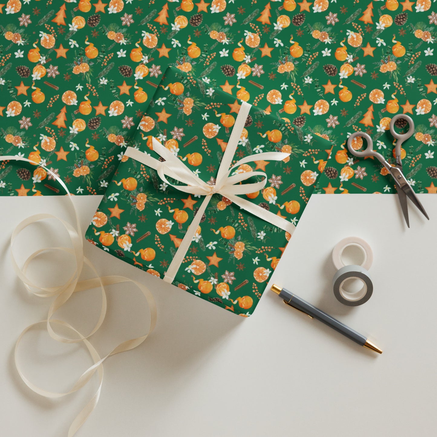 Orange Christmas Spice Wrapping paper sheets