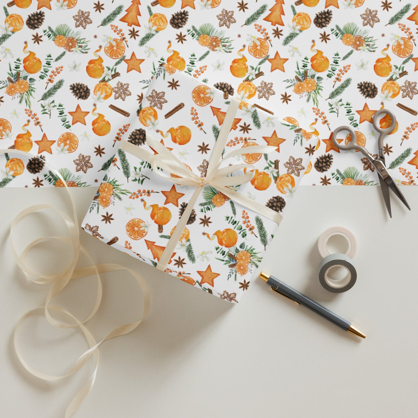 Orange Christmas Spice Wrapping paper sheets