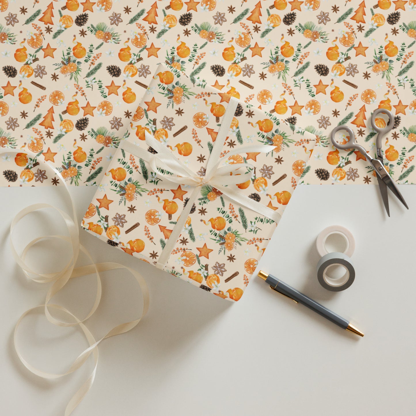 Orange Christmas Spice Wrapping paper sheets